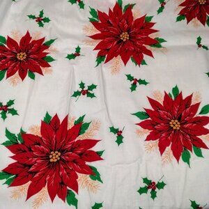Vintage Christmas Poinsettia Fabric Material Sewing Sew Holly Holiday 5 Yards+